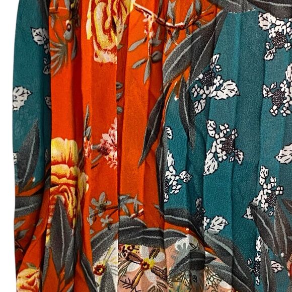 Floral Pleated Swing Dress Womens L Retro Boho‎ Chic Casual Office Siren Summer - Picture 5 of 10